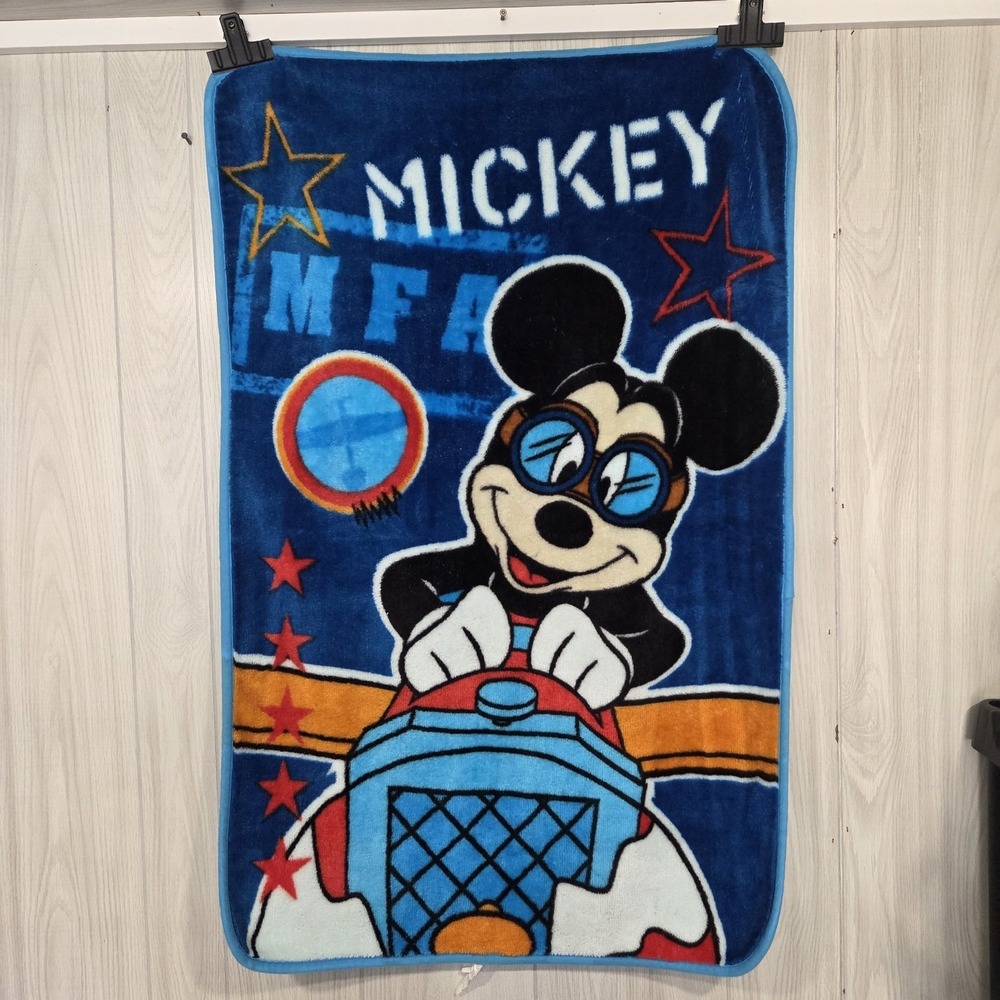 MICKEY MOUSE CAR BABY TODDLER LUXURY PLUSH FLEECE THROW NAP BLANKET BLUE STAR